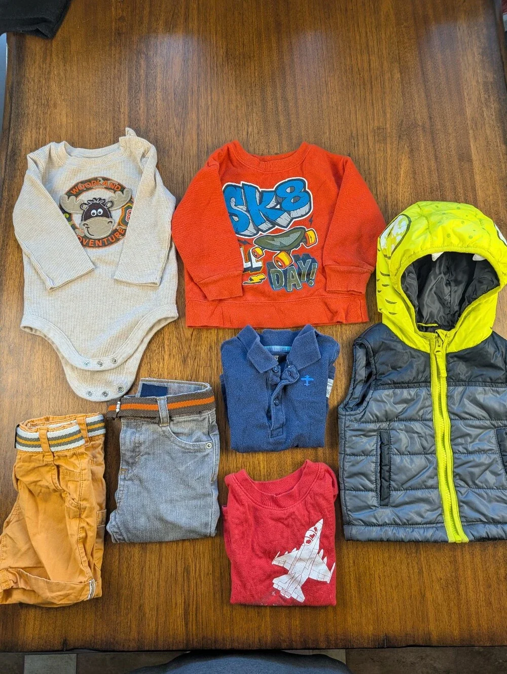 Bundle Of 7 Pcs Boys Clothing Size 12M Puffer Vest Sweater See Description